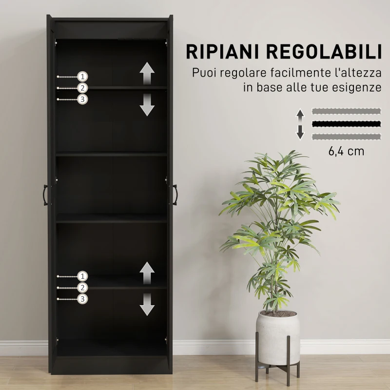 HOMCOM Armadio contenitore 2 ante con 4 ripiani, 60x36,5x175 cm, Nero