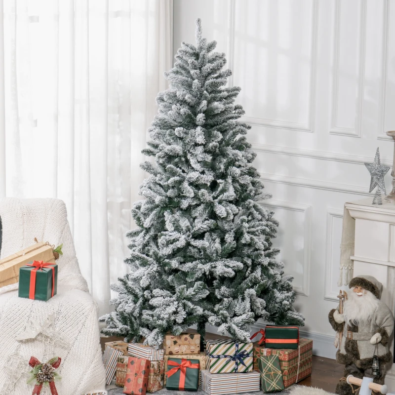 HOMCOM Árbol de Navidad Artificial Nevado 180 cm con 796 Ramas y Soporte de Metal Árbol Navideño Nevado para Interior Verde