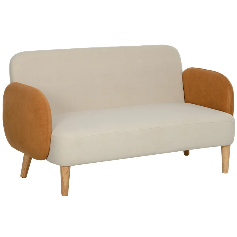 HOMCOM Divano 2 Posti Stile Nordico in Tessuto Effetto Velluto e Legno, 138x73x74 cm, Crema e Arancione