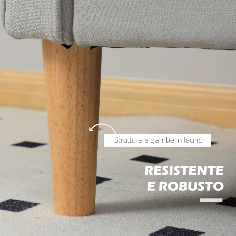 HOMCOM Divano a Due Posti con Contenitore, Impunture a Bottoni, Cuscini, Legno di Gomma, 117x62x78cm, Grigio Chiaro