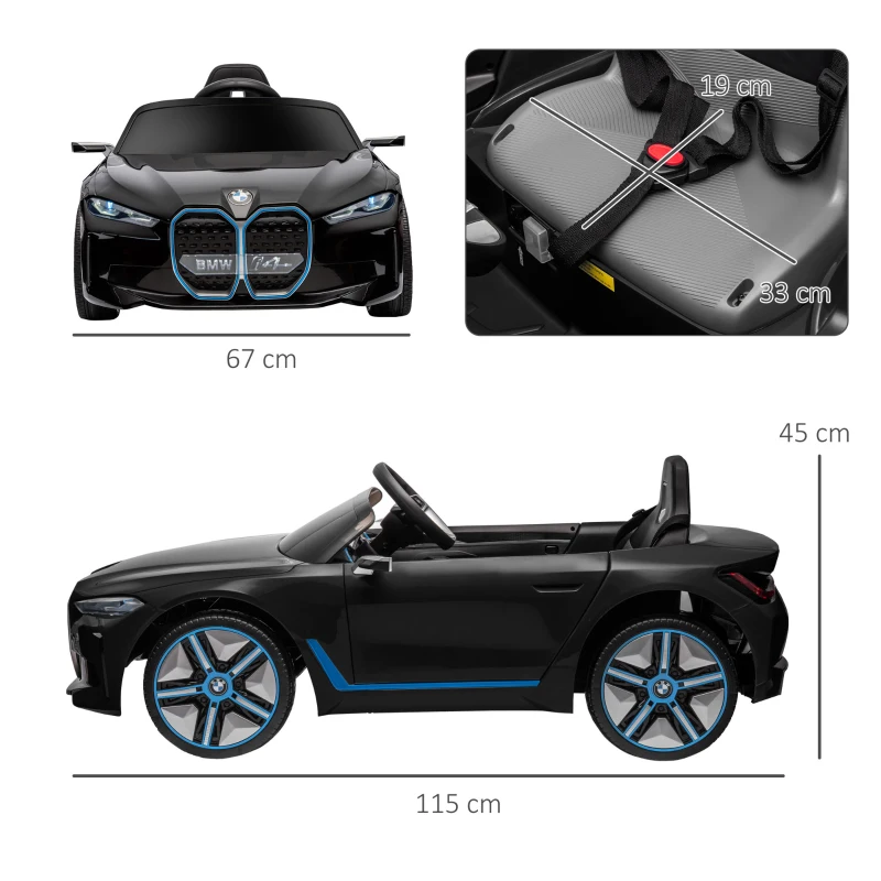 HOMCOM Macchina Elettrica per Bambini 3-6 Anni con Licenza BMW con Telecomando, Clacson e Fari, 115x67x45 cm, Nera