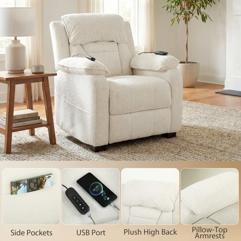HOMCOM Power Recliner Armchair with Massage and Heat, Electric Reclining Chair with Wide Spring Seat, Cream White
