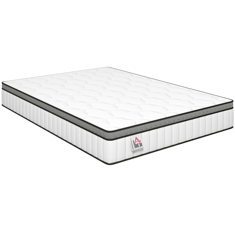 HOMCOM Colchón 140x190 cm 20 cm de Espesor Colchón de Muelles Ensacados 7 Zonas Espuma Viscoelástica con Gel Refrescante