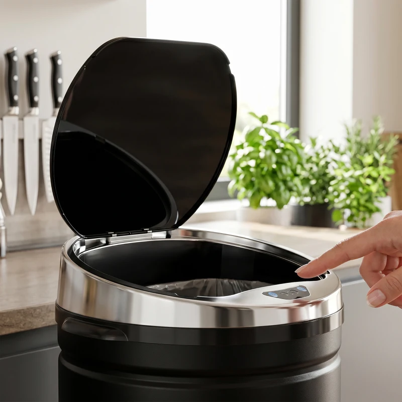 HOMCOM 42L Automatic Motion Sensor Rubbish Bin with Fingerprint Resistant, Stainless Steel, Black