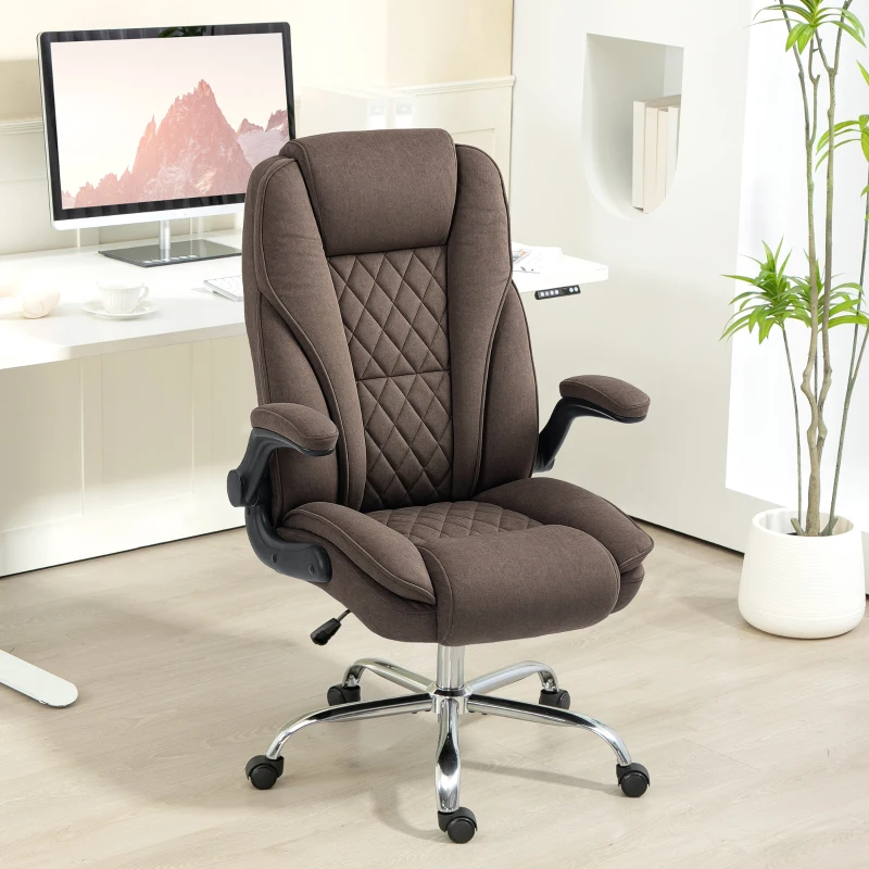 HOMCOM Fauteuil de bureau, chaise bureau ergonomique, hauteur réglable, accoudoirs relevables, 70 x 70 x 114-122 cm, marron