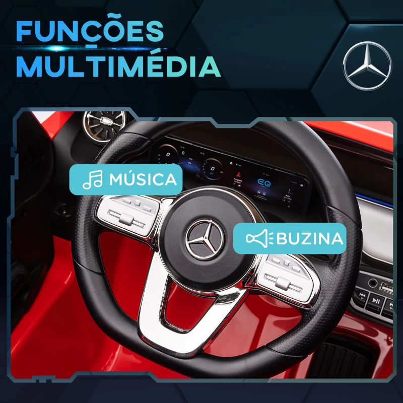 HOMCOM Carro Elétrico para Crianças Mercedes-Benz EQA 12V com Música Buzina Velocidade 3-8 km/h 111,5x69x52,5 cm Vermelho