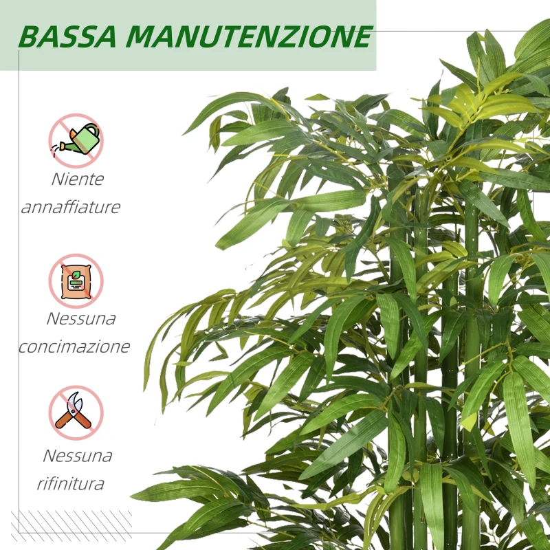 HOMCOM Pianta Artificiale di Bambù, 180 cm Pianta Finta Realistico con Vaso Decorativo per Soggiorno e Camera da Letto, Verde