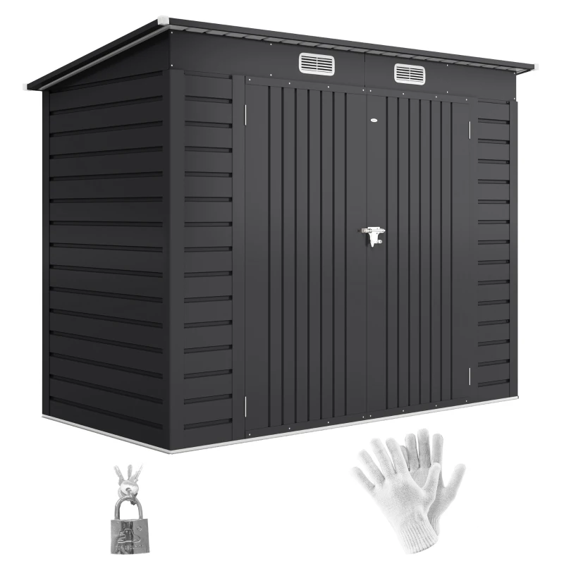 Outsunny Abri de Jardin 2,7 m², Dim. 249 x 121 x 183 cm gants inclus portes doubles verrouillables ventilations tôle acier gris