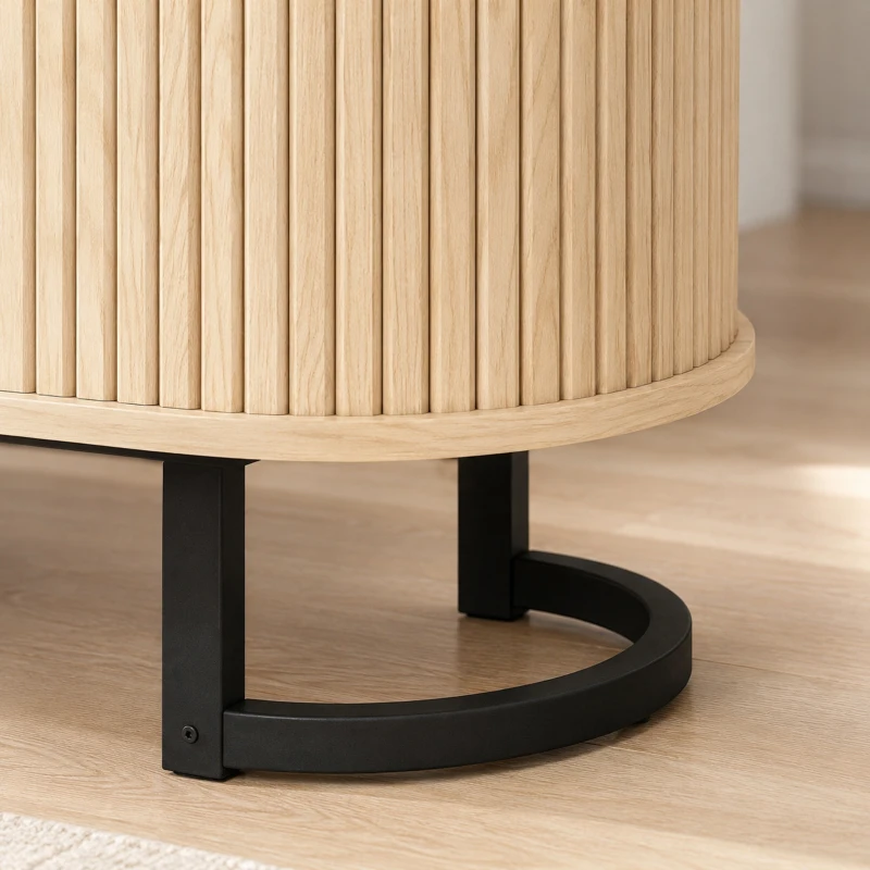 HOMCOM Buffet salon, meuble de rangement ovale avec 2 portes coulissantes et étagères réglables, 140x40x75cm, bois naturel