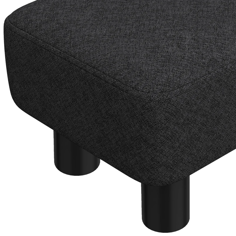 HOMCOM Linen Fabric Footstool Ottoman Cube with 4 Plastic Legs, Black