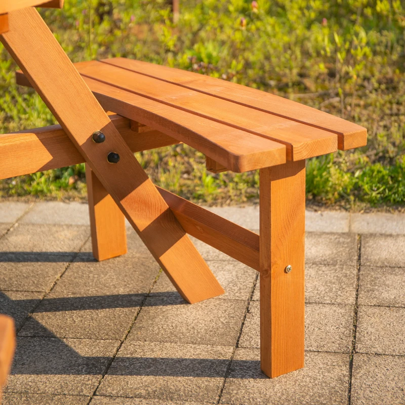 Outsunny Round Table W/3 Attached Benches-Fir Wood