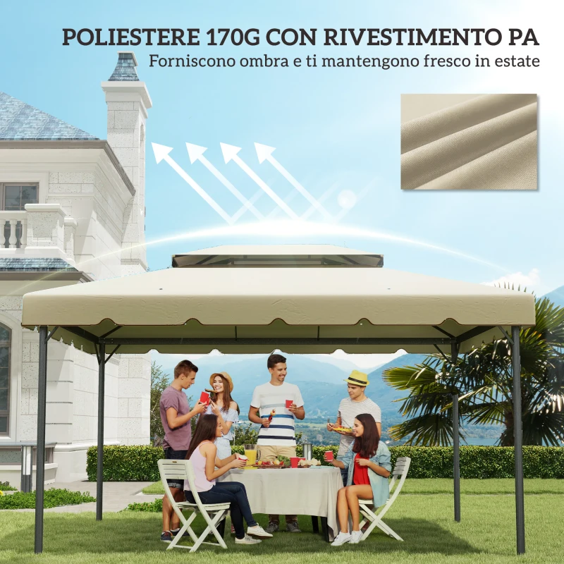 Outsunny Telo di ricambio gazebo 4x3 m con doppio tetto e drenaggio, Beige