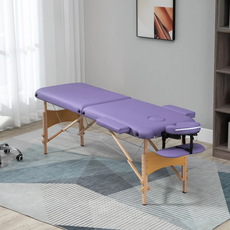 HOMCOM Camilla Plegable con Altura Ajustable 67-92cm para Uso Profesional de Belleza Acupuntura y Fisioterapia 210x81cm Púrpura