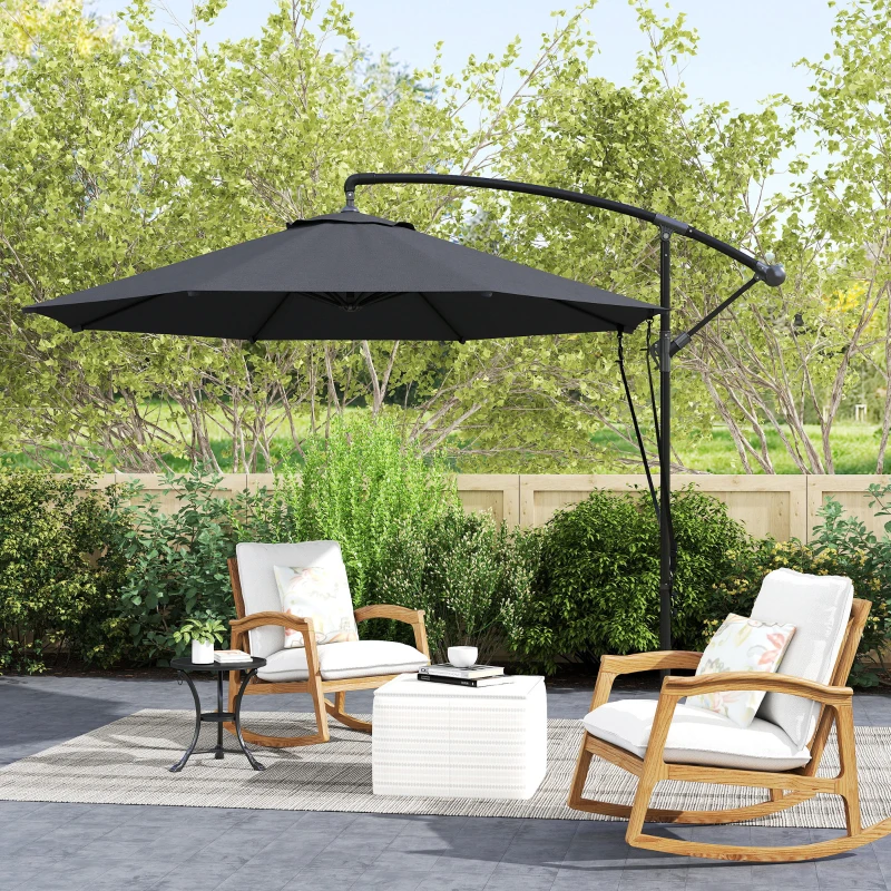 Outsunny Ombrellone da Giardino Rotondo Inclinabile e Girevole, Manovella e Protezione UPF 50+, Ø3 m, Grigio Scuro