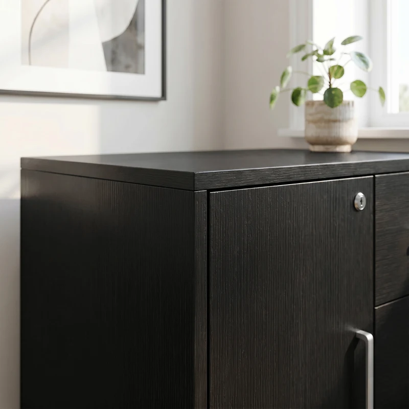 HOMCOM Caisson bureau meuble de rangement verrouillable avec 3 tiroirs et étagère réglable, roulettes, 40 x 60 x 56 cm, noir