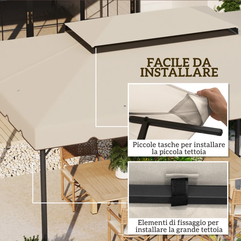 Outsunny Telo di ricambio gazebo 4x3 m con doppio tetto e drenaggio, Beige