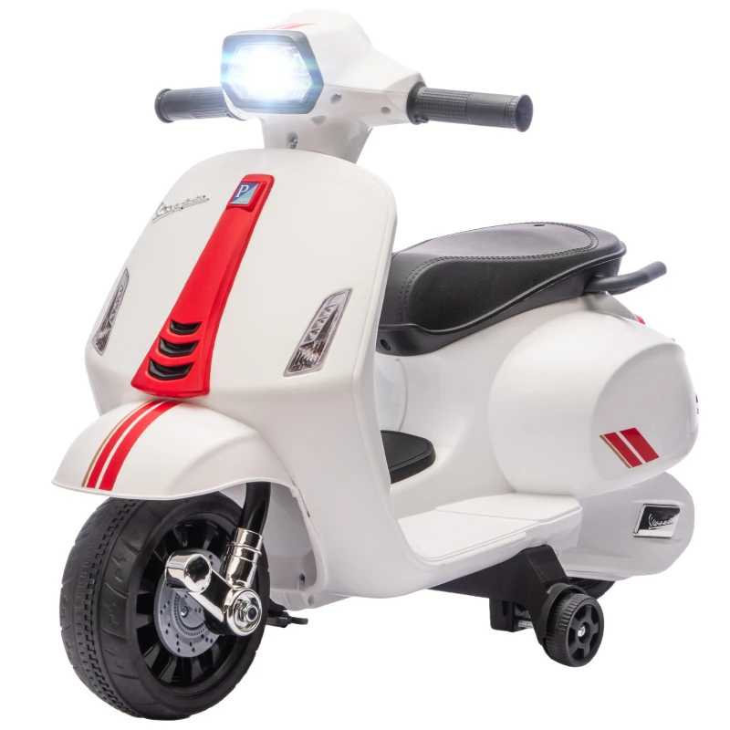 AIYAPLAY Moto Elettrica per Bambini Licenza Vespa, Batteria Ricaricabile 6V, Rotelle e Luci, Età 2-4 Anni, Bianco
