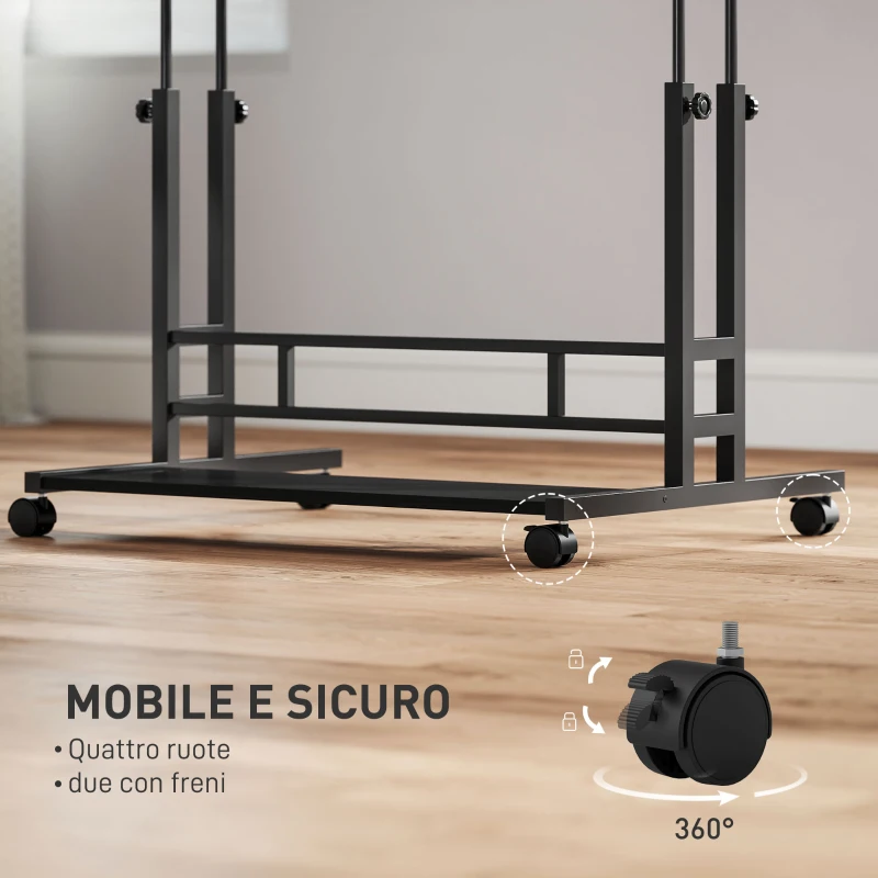 HOMCOM Scrivania con Altezza Regolabile, con Ruote, Prese e Porte USB, 80x60 cm, Nero