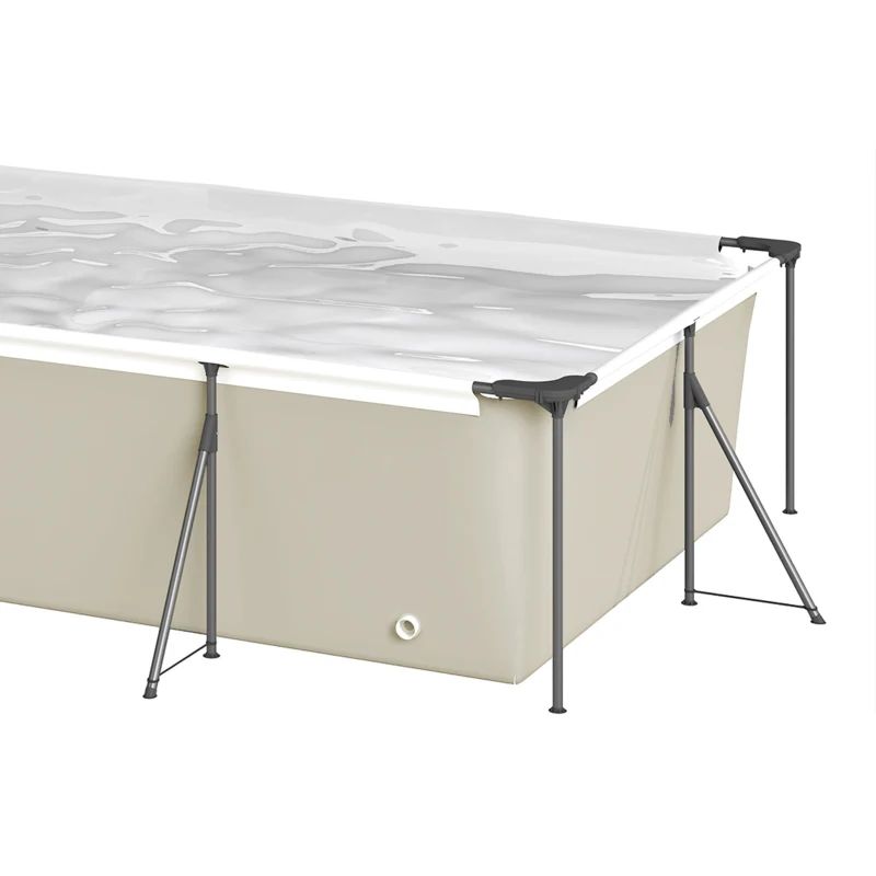 Outsunny Piscine Tubulaire Rectangulaire Piscine Hors Sol Nouvelle Structure Stable Antirouille 394,5x208,3x80,5cm Gris