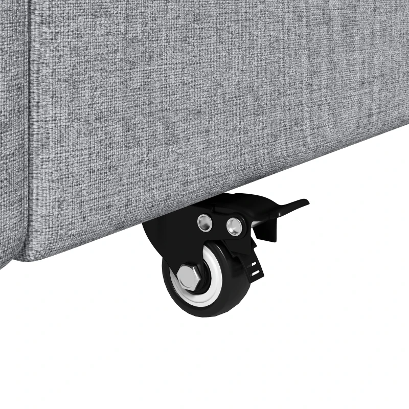 HOMCOM 3ft Single Bed Frame with Trundle, Upholstered Pull Out Trundle Bed with Headboard and Footboard, Light Grey