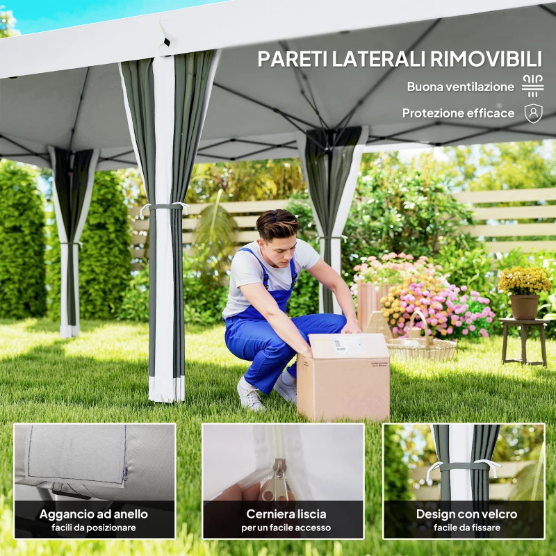 Outsunny Gazebo da Giardino 6x3 m Pieghevole con Zanzariera e Borsa di Trasporto, Crema