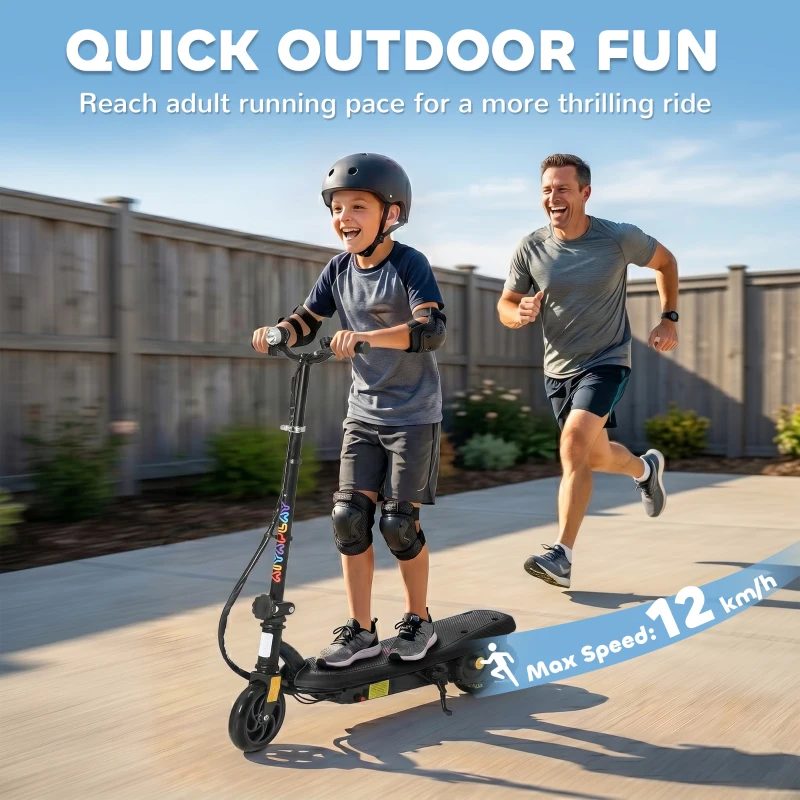 HOMCOM Foldable Electric Scooter, with LED Lights, for Ages 7-14 Years, Black