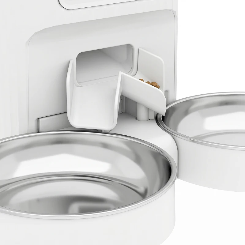 PawHut Automatic Cat Feeder Timed Portion Control Pet Food Dispenser with 2 Stainless Steel Bowls
