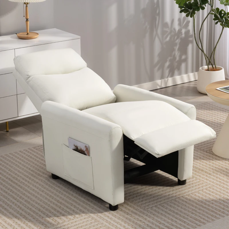 HOMCOM Poltrona Reclinabile 145° max in Tessuto Effetto Lino, Schiuma, Acciaio e Legno, 73x86x100 cm, Bianco Crema