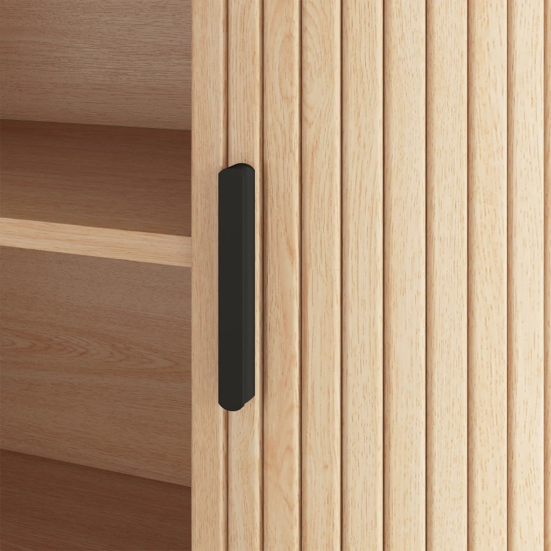 HOMCOM Buffet salon, meuble de rangement ovale avec 2 portes coulissantes et étagères réglables, 140x40x75cm, bois naturel