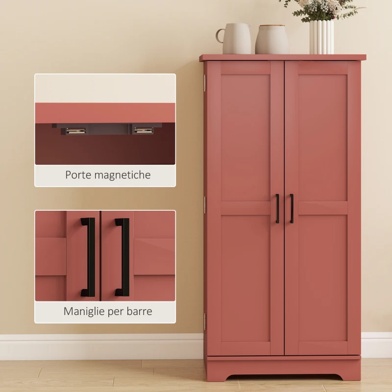 HOMCOM Buffet cucina con ante e ripiani regolabili, 60x40x120 cm, Rosso effetto legno