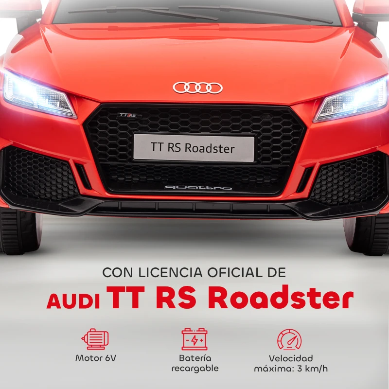 HOMCOM Coche Eléctrico para Niños de 3+ Años Audi TT Eléctrico 12V con Velocidad 3 km/h Mando a Distancia 102x60x44 cm Rojo