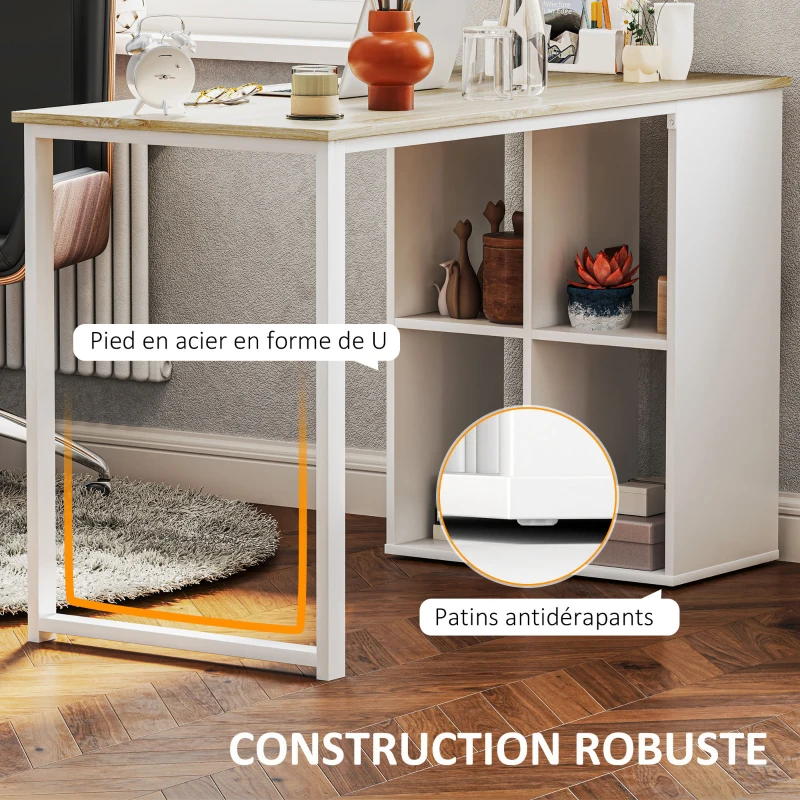 HOMCOM Bureau table d'ordinateur avec 4 compartiments, pour bureau à domicile, chambre, petits espaces, chêne