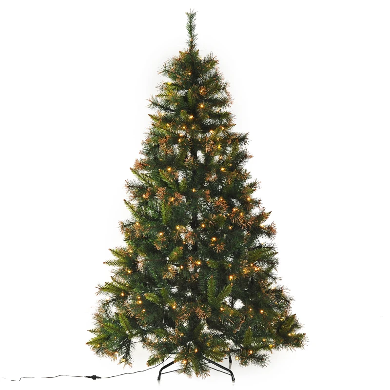 HOMCOM Sapin de Noël artificiel lumineux 200 LED blanc chaud Ø 112 x 180H cm 616 branches épines imitation Nordmann grand réalisme vert et brun