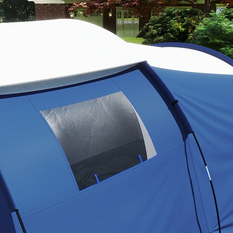 Outsunny Tente de Camping Tunnel pour 4 Personnes Imperméable 3000mm Double Couche Hauteur 190cm Bleu Foncé