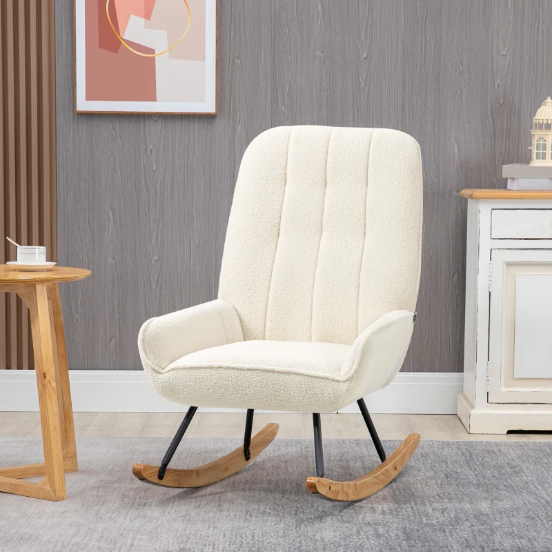 HOMCOM Schaukelstuhl mit Sherpa-Vlies 63 cm x 95cm x 97 cm Natur+ Creme