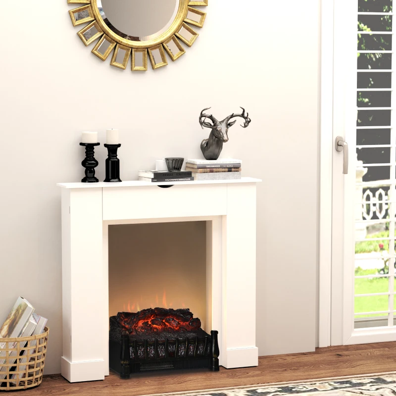 HOMCOM Cornice per Camino in Legno MDF con Armadietti Laterali, 107x18x100 cm, Bianco