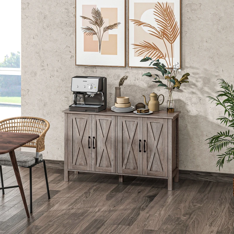 HOMCOM Mobiletto Multiuso stile Rustico con 4 Ripiani Portaoggetti Regolabili, in Legno, 120x37x75 cm, Grigio