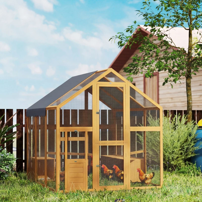PawHut Hühnerstall 3,07㎡ Freilaufgehege Holz mit wasserdichtem Tuch, Sicherheitsschloss, für 6-8 Hühner 1,7 x 1,8 x 1,8 m