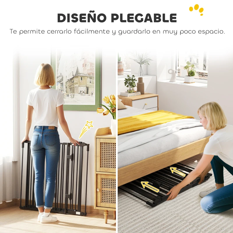 PawHut Barrera de Seguridad para Mascotas de 3 Paneles Puerta Auto Cierre y Diseño Plegable para Perros Pequeños 202,5x2x76 cm