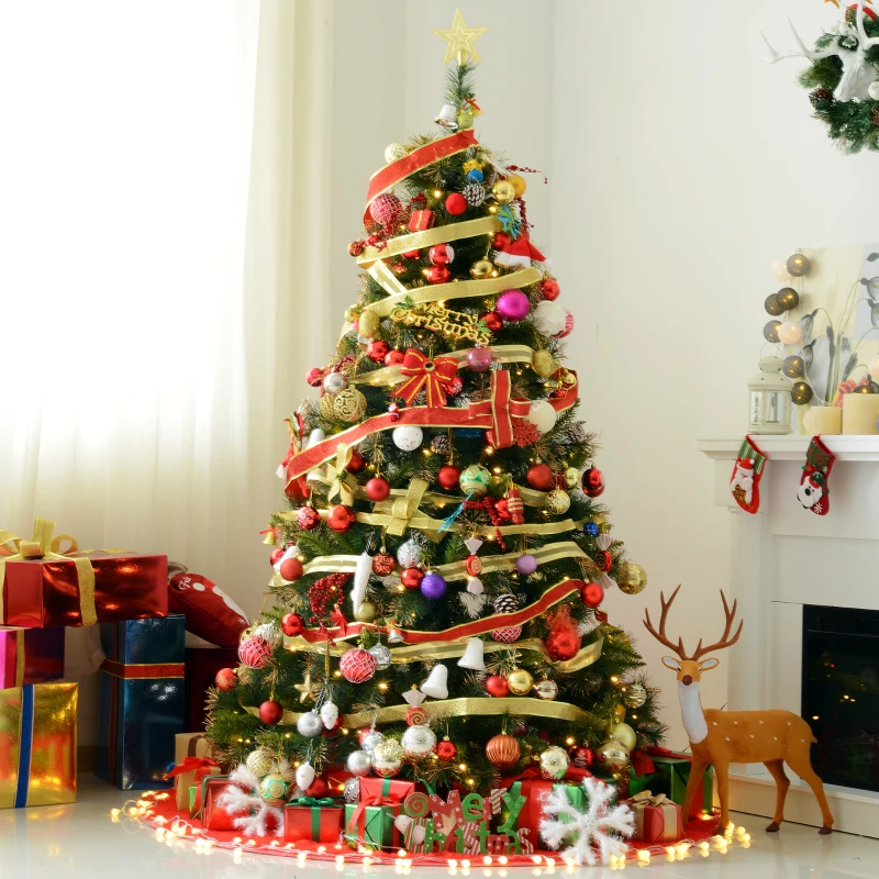 HOMCOM Sapin de Noël artificiel lumineux 200 LED blanc chaud Ø 112 x 180H cm 616 branches épines imitation Nordmann grand réalisme vert et brun