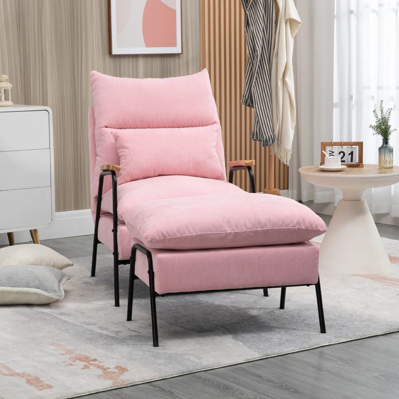 HOMCOM Sessel mit Ottomane, inkl. Kissen, 68 cm x 91,5 cm x 88 cm, Rosa