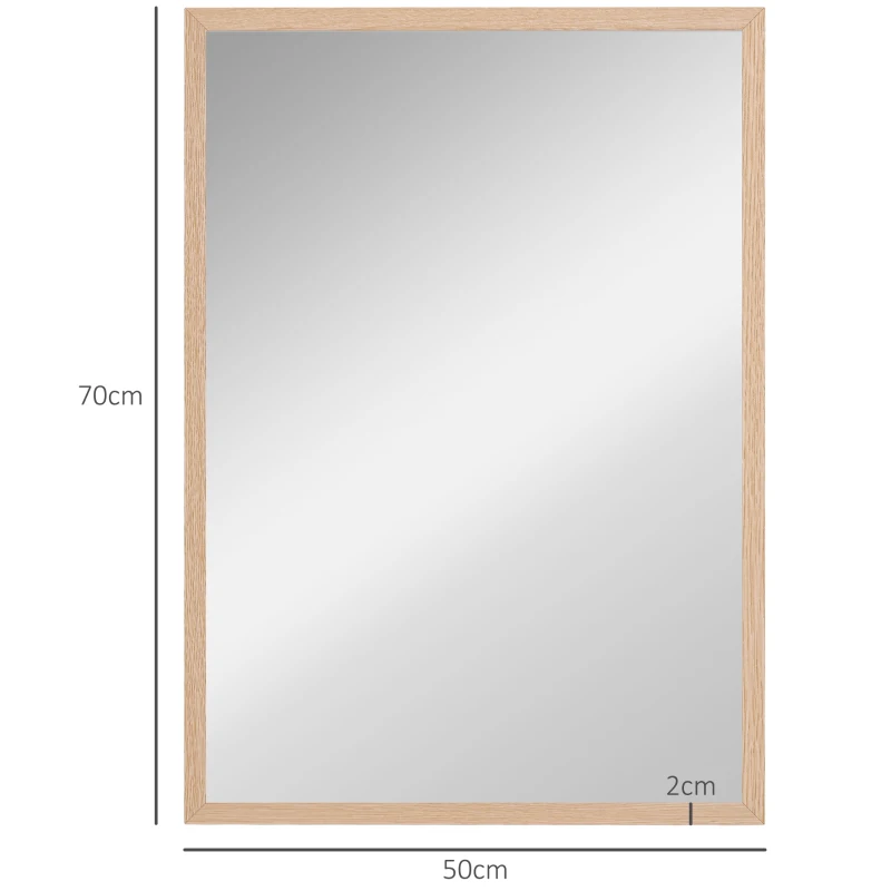 HOMCOM Miroir mural rectangulaire 50 x 70 cm, cadre en bois, idéal pour la salle de bain, salon ou chambre, naturel