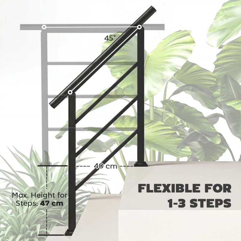 Outsunny Outdoor Handrail for Stairs, 0°-45° Adjustable Wrought Iron Exterior Handrail, Fit 1 to 3 Steps Stair Railing