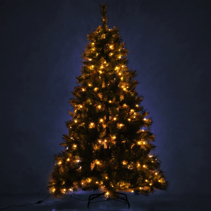 HOMCOM Sapin de Noël artificiel lumineux 200 LED blanc chaud Ø 112 x 180H cm 616 branches épines imitation Nordmann grand réalisme vert et brun