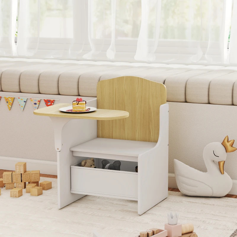 AIYAPLAY Bureau et chaise pour enfants avec bac de rangement, ensemble table d'activité 2-en-1 pour dessin lecture et jeux, blanc