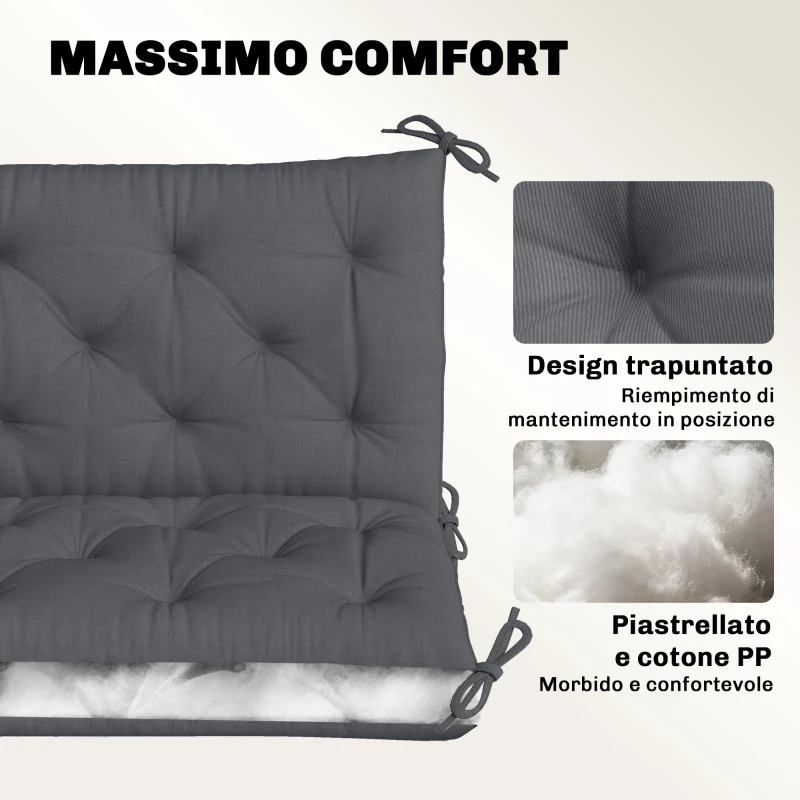 Outsunny Cuscino da Giardino in Stile Capitonné per 2 Persone con 6 Lacci, in Cotone e Poliestere, 150x98x8 cm, Grigio Scuro