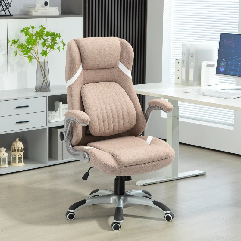 Vinsetto Sedia da Ufficio Reclinabile con Altezza Regolabile in Tessuto, 68x76x109-117 cm, Marrone Chiaro