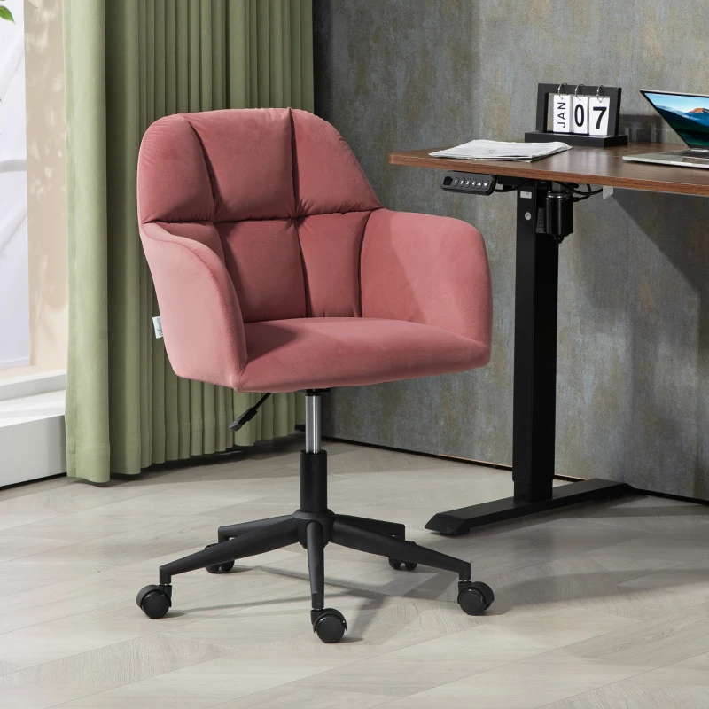 Vinsetto Bürostuhl, ergonomisch, höhenverstellbar, drehbar, Samtoptik, bis 120 kg, Rosa