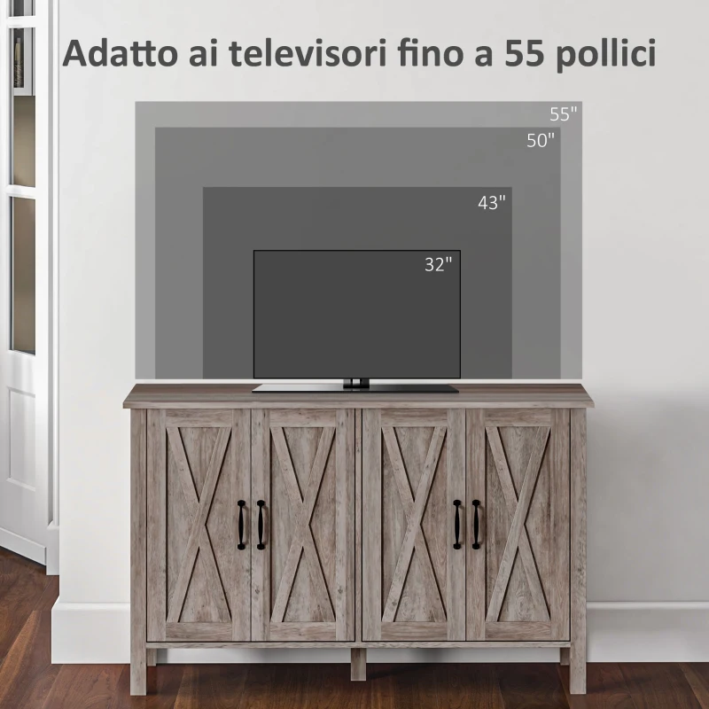 HOMCOM Mobiletto Multiuso stile Rustico con 4 Ripiani Portaoggetti Regolabili, in Legno, 120x37x75 cm, Grigio