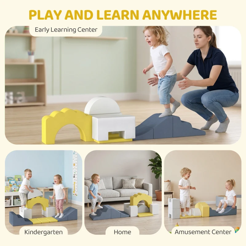 AIYAPLAY Parcours motricité bébé blocs mousse éducatifs modulables 7 pièces housse lavable en velours base antidérapante jaune